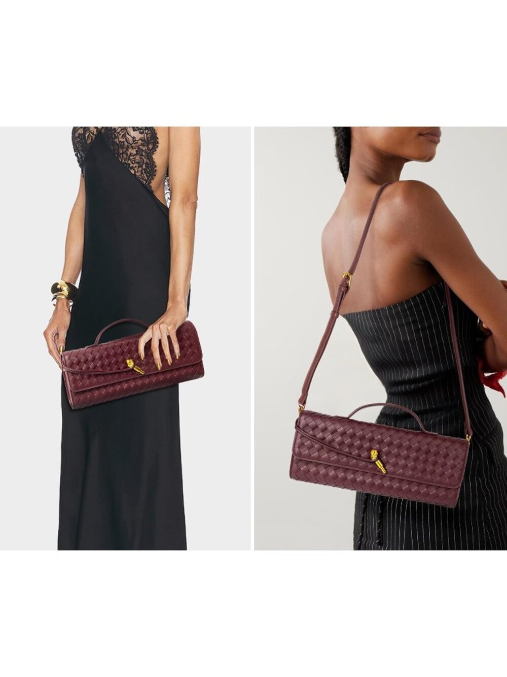 〽️Women's Wine Clutch Purse Woven Vegan Leather Formal Evening Crossbody Bags - Picture 2 of 7